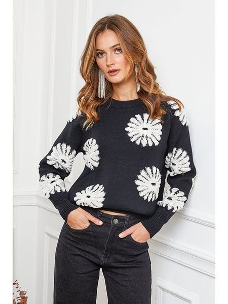 Joséfine Sweter "Banshee" w kolorze czarno-białym rozmiar: L. Czarne swetry klasyczne damskie Joséfine, l, bez kołnierzyka. Za 189.74 zł.