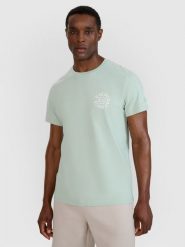 4F T-shirt regular z nadrukiem męski - turkusowy 3XL. Niebieskie t-shirty męskie 4f, m, bez wzorów, z bawełny, bez kołnierzyka. Za 59.99 zł.