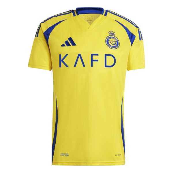 Koszulka domowa Al-Nassr FC 2024/25. Niebieskie t-shirty sportowe męskie Adidas, m, z materiału, bez ramiączek, do piłki nożnej. Za 320.50 zł.