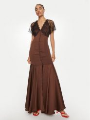 ROTATE Sukienka wieczorowa Nolara 1127042910 Brązowy Slim Fit. Brązowe sukienki damskie ROTATE, bez wzorów, z syntetyku, wizytowe, bez kołnierzyka, bez ramiączek. Za 1,219.00 zł.
