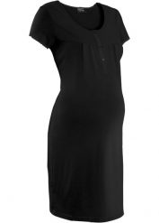 Koszula nocna ciążowa i do karmienia piersią z bawełną organiczną. Czarne koszule nocne damskie bonprix, bez wzorów, z bawełny, moda ciążowa. Za 69.99 zł.
