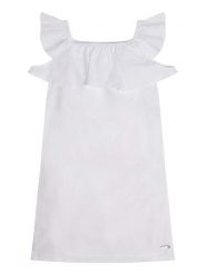 Guess Sukienka letnia J3GK19 WFBB0 Biały Regular Fit. Białe sukienki dziewczęce Guess, na lato, z aplikacjami, z bawełny, bez ramiączek. Za 169.99 zł.