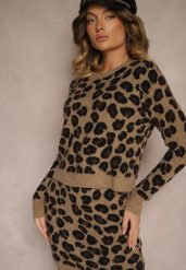 Brązowy Sweter z Wełną w Panterkę Sanavin. Brązowe swetry klasyczne damskie Renee, z jeansu, bez kołnierzyka. Za 109.99 zł.