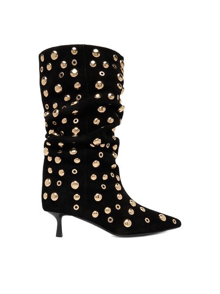 Eva Minge Botki EO-TESS-2117-05 Czarny. Czarne botki damskie Eva Minge, ze skóry, bez obcasa, na szpilce, bez zapięcia. Za 649.99 zł.