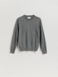 Bawełniany sweter - ciemnoszary. Szare swetry męskie Reserved, l, bez wzorów, z bawełny, bez kołnierzyka. W wyprzedaży za 109.99 zł.