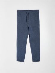 Spodnie jogger slim fit z domieszką wiskozy - granatowy. Niebieskie spodnie materiałowe męskie Sinsay, bez wzorów, z wiskozy, sportowe. Za 49.99 zł.