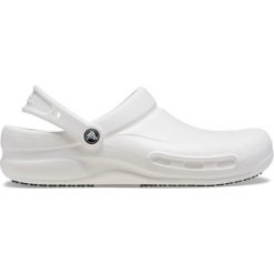 Klapki Crocs Work Bistro. Białe klapki damskie Crocs, bez wzorów, bez obcasa. Za 159.00 zł.