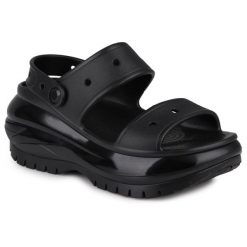 Sandały damskie platformy Crocs MEGA CRUSH. Czarne sandały damskie Crocs, bez wzorów, z jeansu, bez obcasa, na platformie. Za 229.00 zł.
