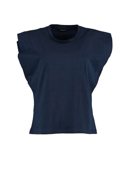 Trendyol Koszulka w kolorze granatowym rozmiar: M. Niebieskie bluzki damskie Trendyol, m, bez wzorów, z bawełny, bez kołnierzyka, bez ramiączek. Za 46.45 zł.