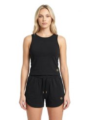 Elegancki damski top bez rękawów. Czarne topy sportowe damskie LEONE 1947 APPAREL, m, bez wzorów, bez ramiączek. Za 176.82 zł.