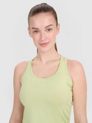 4F Top treningowy slim szybkoschnący damski - zielony XS. Zielone topy damskie 4f, uniwersalny, bez wzorów, z elastanu, bez ramiączek. W wyprzedaży za 49.99 zł.