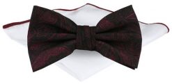Mucha Męska z Poszetką - Chattier - Bordo i Czerń, Wzór Orientalny. Czerwone krawaty i muchy męskie Chattier, bez wzorów, eleganckie. Za 65.00 zł.