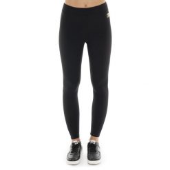 Leone 1947 Gold Studs Women-Leggings aus Stretch-Nylon with goldenem Logo. Czarne spodnie dresowe damskie LEONE 1947 APPAREL, bez wzorów, z nylonu. W wyprzedaży za 84.54 zł.