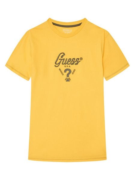 Guess T-Shirt L6GI06 K8HM4 Żółty Relaxed Fit. Żółte t-shirty chłopięce Guess, z aplikacjami, z bawełny, bez ramiączek. Za 99.99 zł.