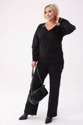 Bawełniany czarny komplet dresowy Comfy - bluza z różą + długie spodnie PLUS SIZE XXL OVERSIZE. Czarne bluzy bez kaptura damskie Moda Size Plus Iwanek, z aplikacjami, z bawełny, biznesowe, plus size. Za 349.90 zł.