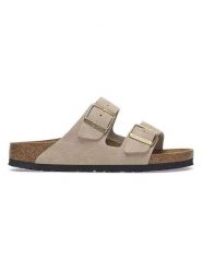 Birkenstock Skórzane klapki "Arizona" w kolorze beżowym rozmiar: 41. Brązowe klapki damskie Birkenstock, bez wzorów, bez obcasa. Za 424.95 zł.