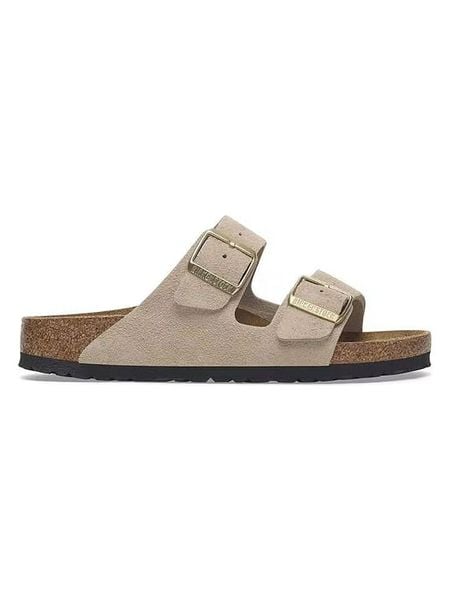 Birkenstock Skórzane klapki "Arizona" w kolorze beżowym rozmiar: 41. Brązowe klapki damskie Birkenstock, bez wzorów, bez obcasa. Za 424.95 zł.
