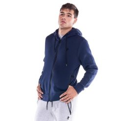 Bluza z kaptur na outdoor na co dzień. Niebieskie bluzy sportowe męskie LEONE 1947 APPAREL, bez wzorów, sportowe, bez kołnierzyka, bez ramiączek. Za 126.26 zł.