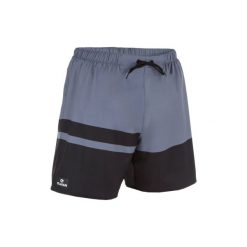 Spodenki surfing krótkie BBS 100 Stripes. Szare szorty męskie OLAIAN, z materiału, bez kołnierzyka. W wyprzedaży za 24.99 zł.