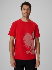 T-shirt bawełniany kibica męski 4F 4FRSS26TTSHM4200. Czerwone t-shirty męskie 4f, l, bez wzorów, z bawełny, bez kołnierzyka. Za 79.99 zł.