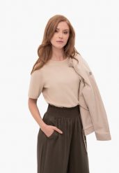 Gładka koszulka, Comfort Fit, T-LENI. Brązowe t-shirty damskie Volcano, na lato, l, bez wzorów, z bawełny, bez ramiączek. Za 74.99 zł.