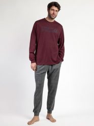Admas Piżama "Stay at home" w kolorze bordowo-czarnym rozmiar: M. Czarne piżamy męskie admas, m, bez wzorów, z bawełny, bez ramiączek. Za 145.45 zł.
