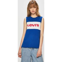 Levi's - Top. Niebieskie topy damskie Levi's, s, bez wzorów, z bawełny, bez kołnierzyka. W wyprzedaży za 49.90 zł.