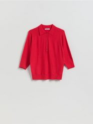 Sweter polo z wiskozą - czerwony. Czerwone swetry klasyczne damskie Reserved, l, z dzianiny, bez kołnierzyka. Za 99.99 zł.