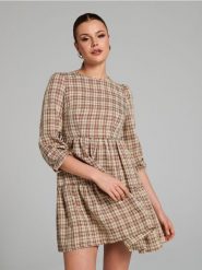Sukienka mini w kratę - czerwony. Czerwone sukienki damskie Sinsay, l, bez wzorów, bez kołnierzyka, bez ramiączek, mini. Za 37.99 zł.