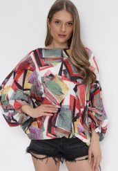 Czerwono-Zielona 3w1 Bluzka Kombinezon i Spodnie z Geometrycznym Wzorem i Szerokimi Nogawkami Madelinn. Czerwone bluzki damskie Born2be, bez wzorów, z tkaniny. Za 44.99 zł.