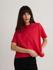 T-shirt regular z merceryzowanej bawełny - czerwony. Czerwone t-shirty damskie Reserved, l, bez wzorów, z bawełny, bez kołnierzyka. W wyprzedaży za 39.99 zł.