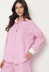Różowa Koszula w Paski o Kroju Oversize z Kontrastującymi Wstawkami Menestra. Czerwone koszule damskie Born2be, l, bez wzorów, z jeansu, eleganckie, bez kołnierzyka, bez ramiączek. Za 99.99 zł.
