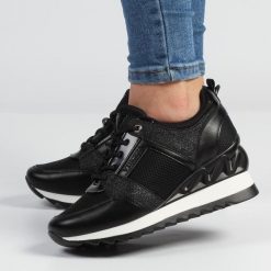 Czarne sneakersy półbuty damskie Vinceza 10733. Czarne półbuty damskie VINCEZA, bez wzorów, ze skóry, bez obcasa, na koturnie. Za 139.00 zł.
