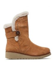 Skechers Botki Cozy Peak 49811/TAN Brązowy. Brązowe botki damskie Skechers, ze skóry, bez obcasa, na płaskiej podeszwie, bez zapięcia. Za 379.99 zł.
