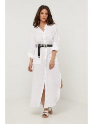 Le Monde du Lin Lniana sukienka w kolorze białym rozmiar: 40/42. Białe sukienki damskie Le Monde du Lin, bez wzorów, ze lnu, bez kołnierzyka, bez ramiączek, maxi. Za 195.99 zł.