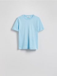 T-shirt regular z merceryzowanej bawełny - jasnoturkusowy. Niebieskie t-shirty damskie Reserved, l, bez wzorów, z bawełny, bez kołnierzyka. W wyprzedaży za 59.99 zł.