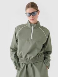 4F Kurtka przejściowa cropped ze stójką damska - oliwkowa/khaki M. Brązowe kurtki damskie 4f, m, bez wzorów, z bawełny, bez kaptura. W wyprzedaży za 99.99 zł.