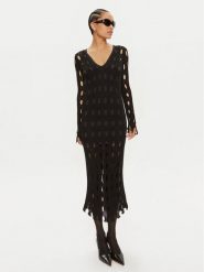 Pinko Sukienka dzianinowa Ring 103470 A1UN Czarny Slim Fit. Czarne sukienki damskie Pinko, xs, bez wzorów, z dzianiny, bez kołnierzyka, bez ramiączek. Za 929.99 zł.