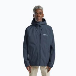 Kurtka przeciwdeszczowa męska Jack Wolfskin Tempest. Niebieskie kurtki outdoor męskie Jack Wolfskin, m, bez wzorów, bez kaptura. Za 819.99 zł.