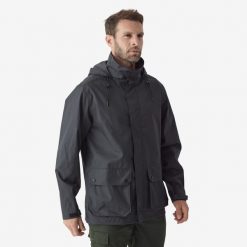 Kurtka 500 wodoodporna. Szare kurtki męskie SOLOGNAC, uniwersalny, bez wzorów, z materiału, bez kaptura. Za 229.99 zł.