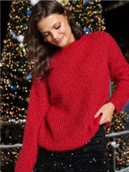Sweter - czerwony. Czerwone swetry klasyczne damskie Sinsay, l, z materiału, bez kołnierzyka. Za 59.99 zł.