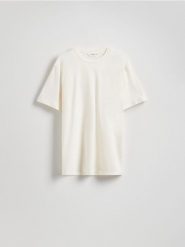 T-shirt comfort z dodatkiem lnu - złamana biel. T-shirty męskie Reserved, l, bez wzorów, z bawełny, bez kołnierzyka. Za 89.99 zł.