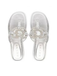 Guess Japonki FLJSM2 SAT21 Srebrny. Szare klapki damskie Guess, z aplikacjami, ze skóry, bez obcasa. Za 589.99 zł.