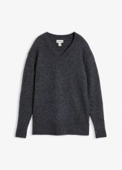 Sweter z domieszką wełny. Szare swetry klasyczne damskie bonprix, z wełny, bez kołnierzyka. Za 129.99 zł.