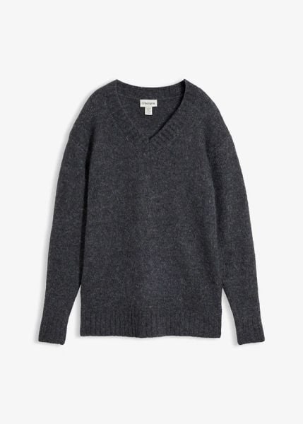 Sweter z domieszką wełny. Szare swetry klasyczne damskie bonprix, z wełny, bez kołnierzyka. Za 129.99 zł.