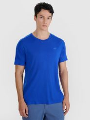 4F Koszulka trekkingowa z wełną Merino męska - niebieska M. Niebieskie t-shirty sportowe męskie 4f, m, z dzianiny, bez ramiączek, trekkingowe. W wyprzedaży za 149.99 zł.