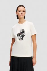 KARL LAGERFELD Beżowy damski t-shirt Ikon Sketch Duo. Brązowe t-shirty damskie Karl Lagerfeld, s, bez wzorów, z materiału, bez kołnierzyka. W wyprzedaży za 229.99 zł.