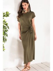 Milan Kiss Sukienka w kolorze khaki rozmiar: S. Brązowe sukienki damskie Milan Kiss, s, bez wzorów, bez kołnierzyka, bez ramiączek, maxi. Za 96.83 zł.