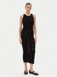 PINKO Sukienka dzianinowa 105141 A2LP Czarny Slim Fit. Czarne sukienki damskie Pinko, m, bez wzorów, z bawełny, bez kołnierzyka, bez ramiączek. Za 949.99 zł.