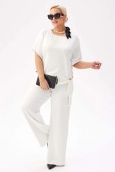 Elegancki komplet Rosa w kolorze ecru - bluzka i spodnie na wesele PLUS SIZE XXL. Czerwone spodnie materiałowe damskie Moda Size Plus Iwanek, bez wzorów, z elastanu, biznesowe, z podwyższonym stanem, plus size. Za 489.90 zł.